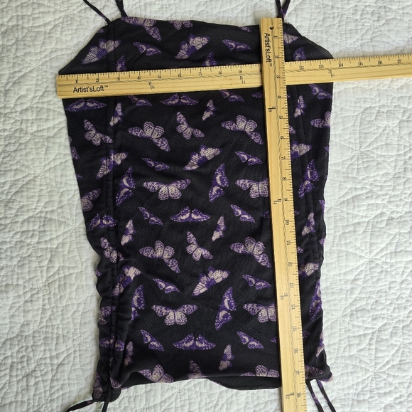 Urban Outfitters Purple Butterfly Mesh Side Cinch Drawstring Ruched Tank Top - Picture 8 of 8